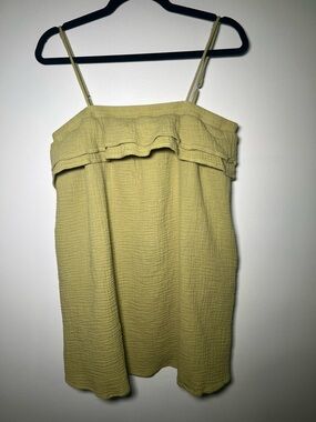 Hudson Gray Gauze Cotton Spaghetti Strap Mini Dress in Light Olive